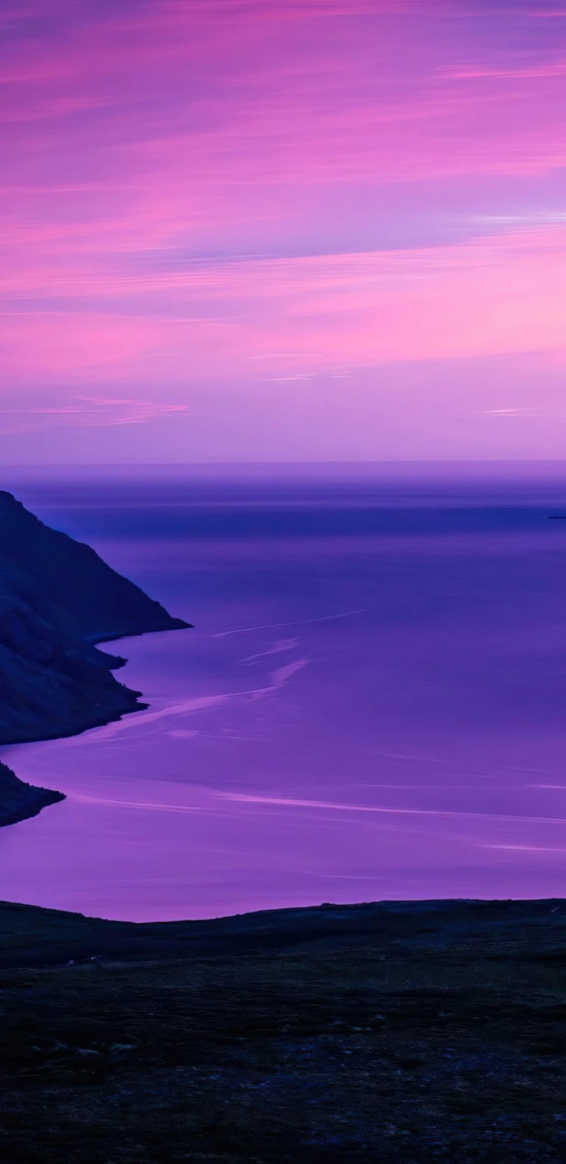 Purple Sunset over Coastal Cliffs 4K Mobile Wallpaper