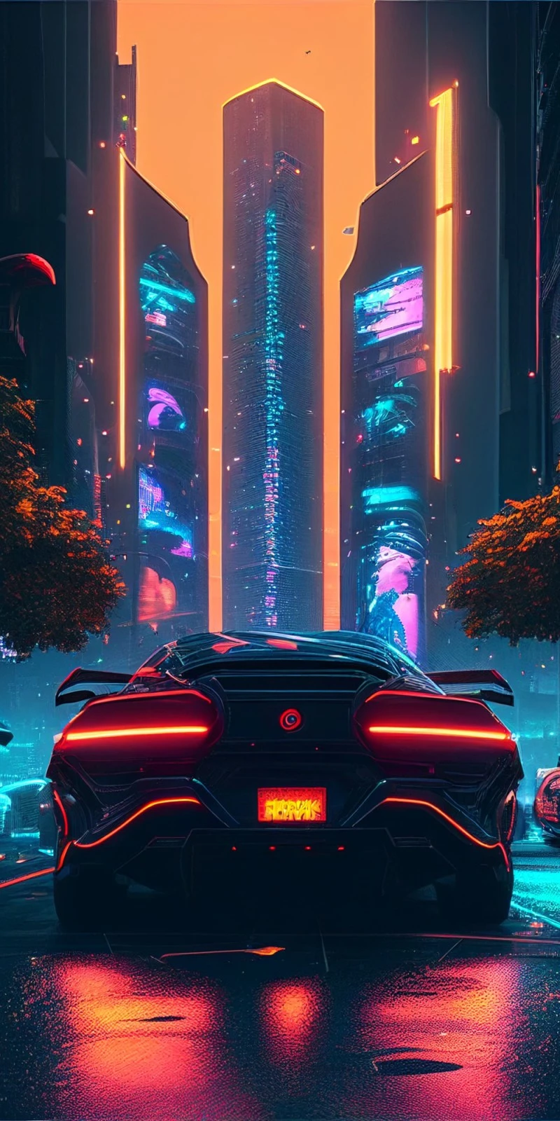 Cyberpunk City Sunset Drive 4K Mobile Wallpaper