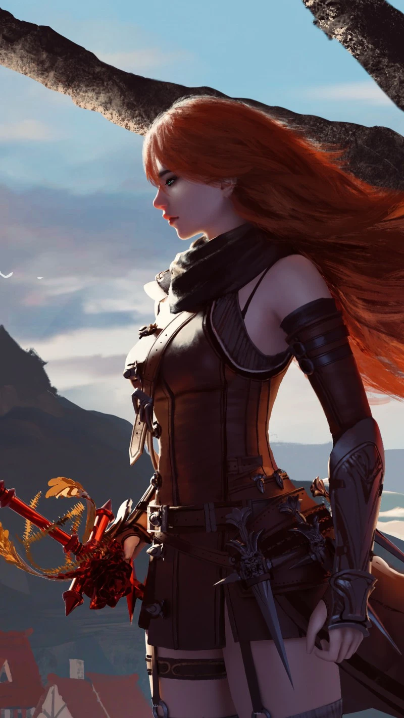 Redhead Warrior at Dawn 4K Mobile Wallpaper