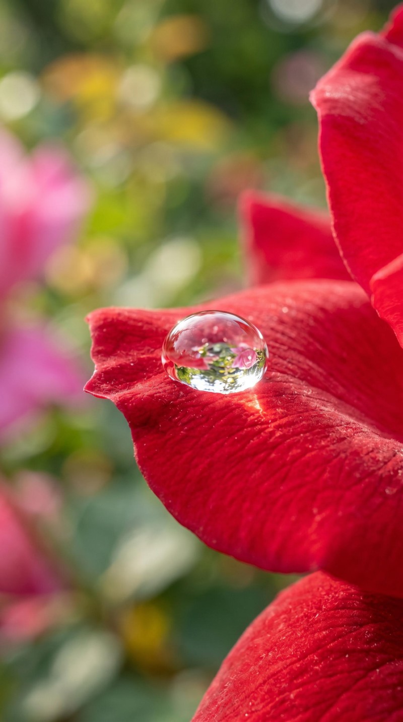 Vibrant Red Rose Petal with Dew Drop Mobile Wallpaper 4K Pet Wallpaper