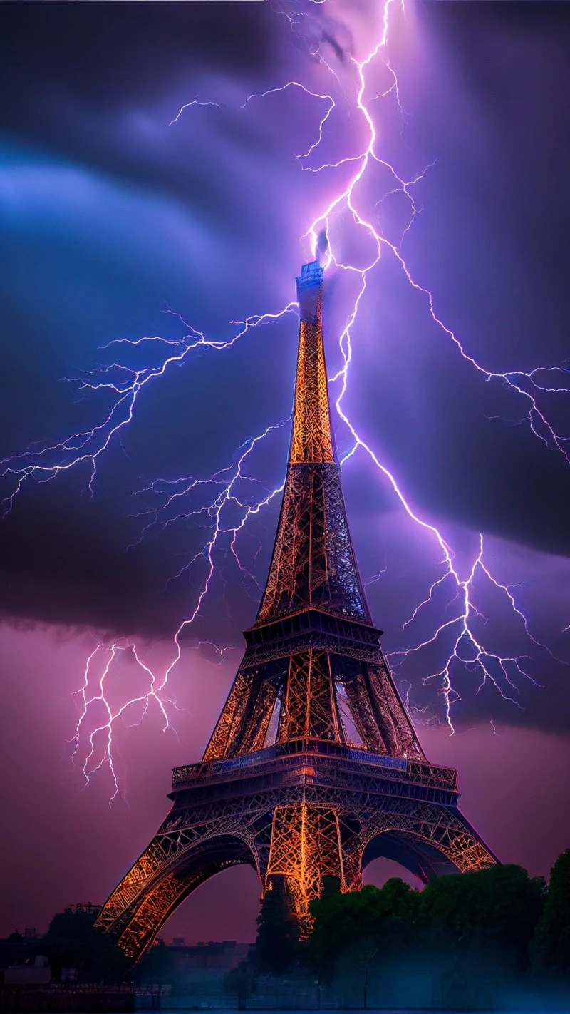 Eiffel Tower Struck by Lightning 4K Mobile Wallpaper