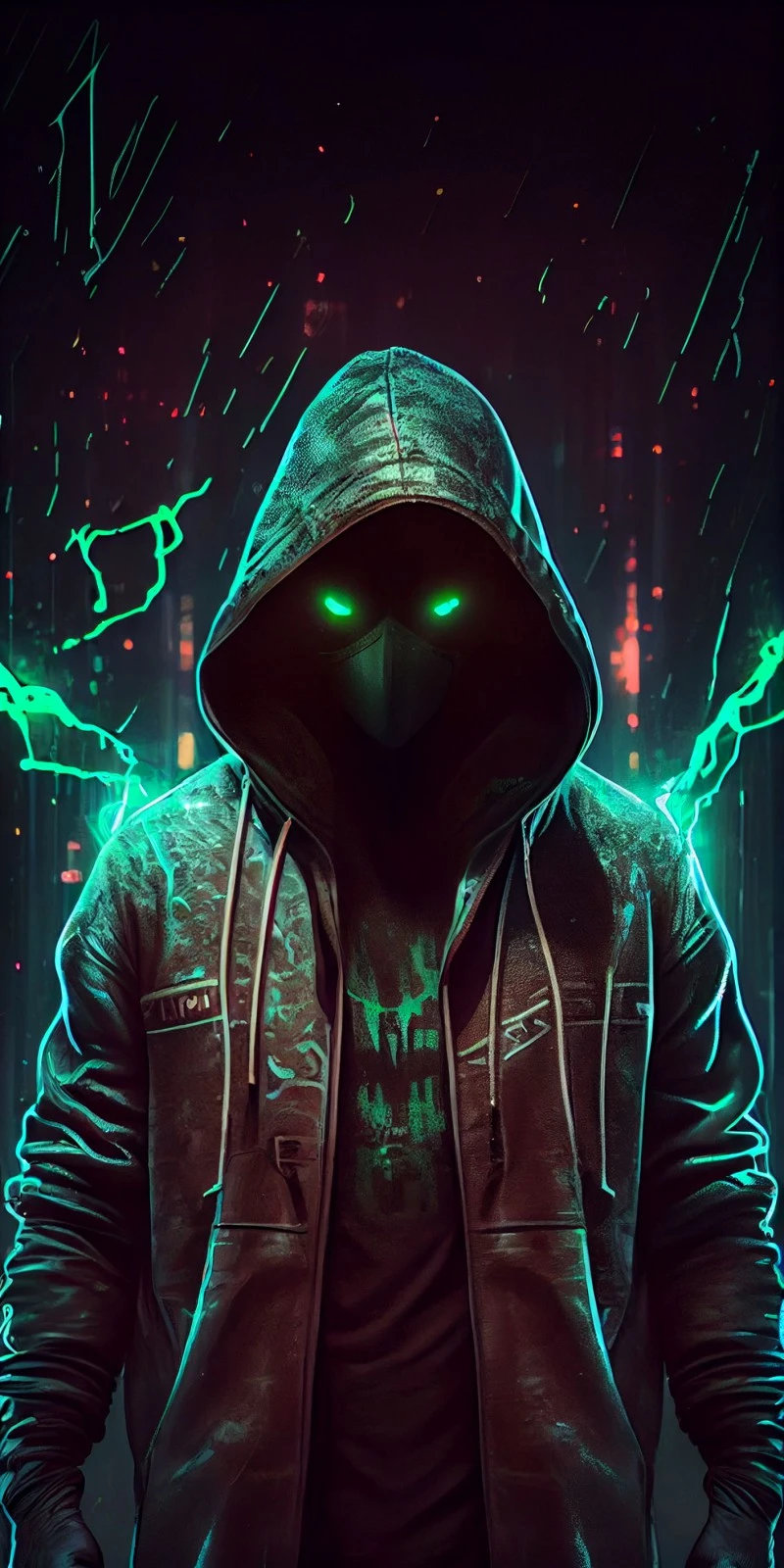 Neon Green Hooded Figure 4K Mobile Wallpaper