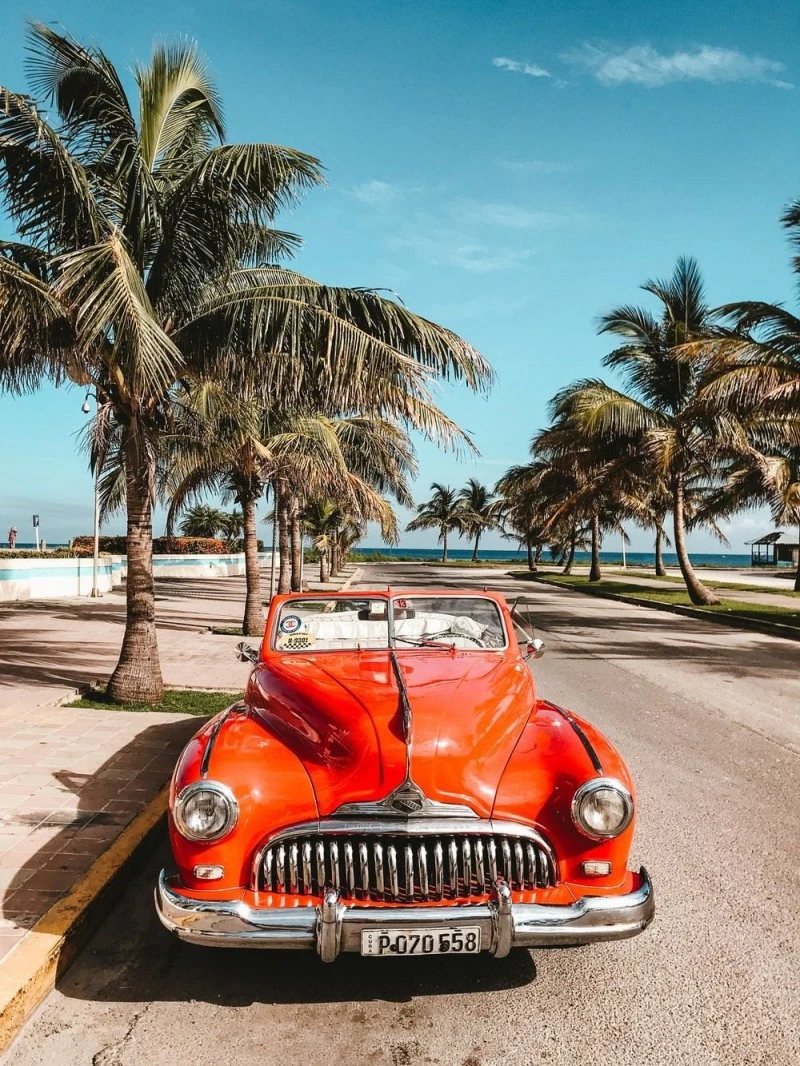 Classic Red Convertible in Cuba 4K Mobile Wallpaper