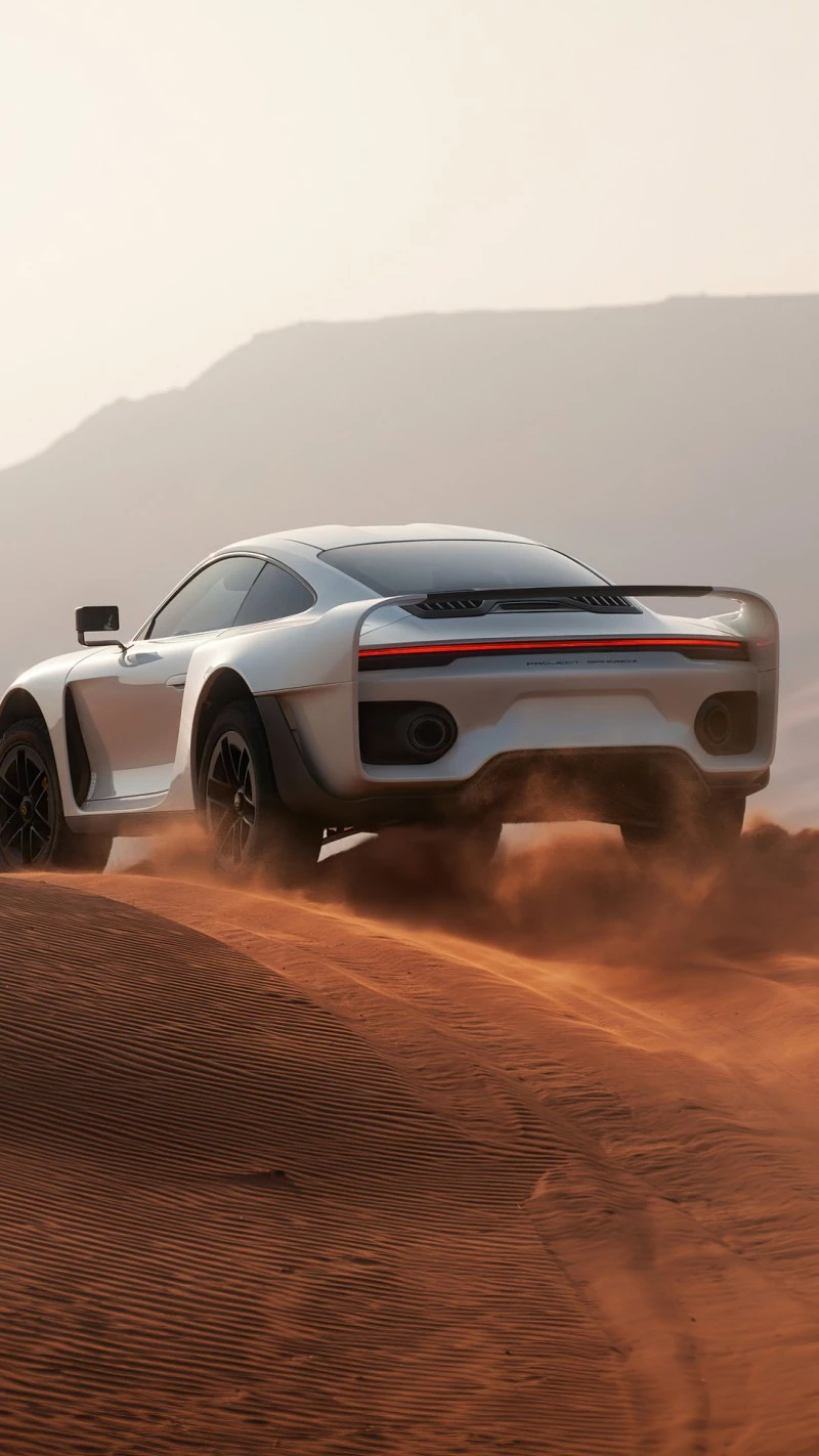 Silver Porsche Dune Racer 4K Mobile Wallpaper