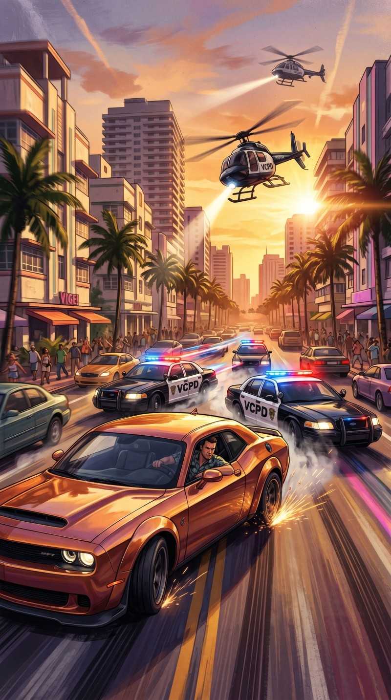 Vibrant Orange Grand Theft Auto VI Game Screenshot Wallpaper 4K Mobile Wallpaper