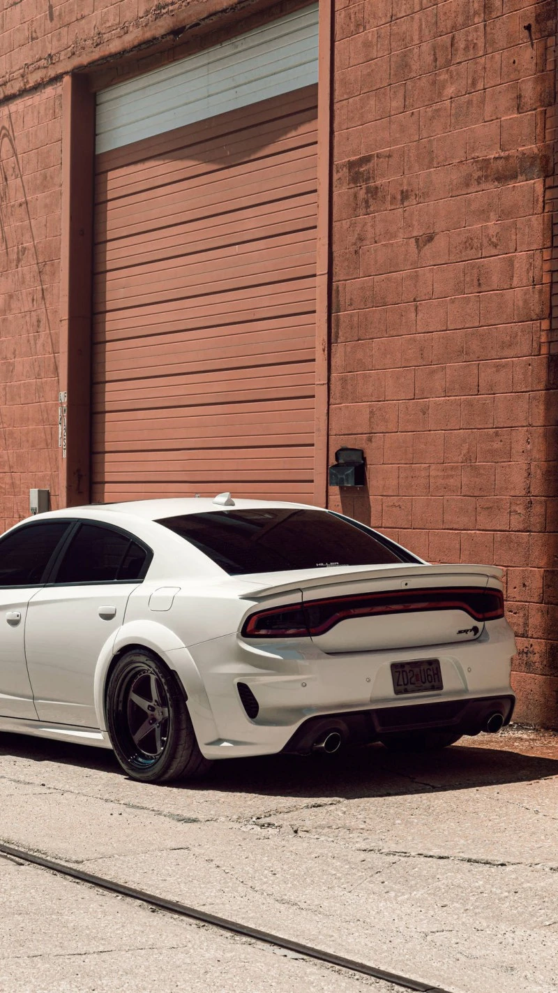 Modern White Dodge Charger Back View 4K Mobile Wallpaper