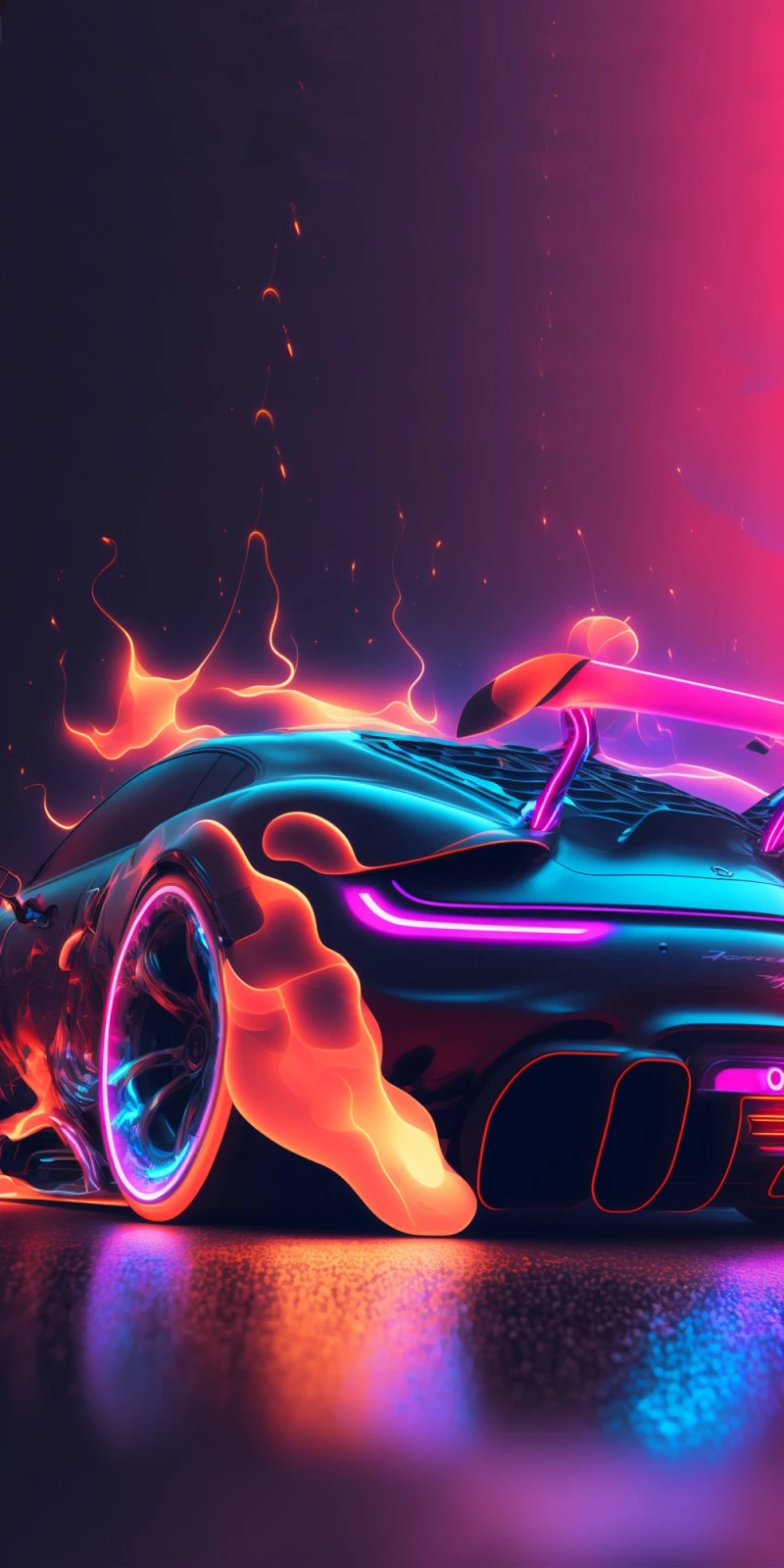 Flaming Neon Porsche 4K Mobile Wallpaper
