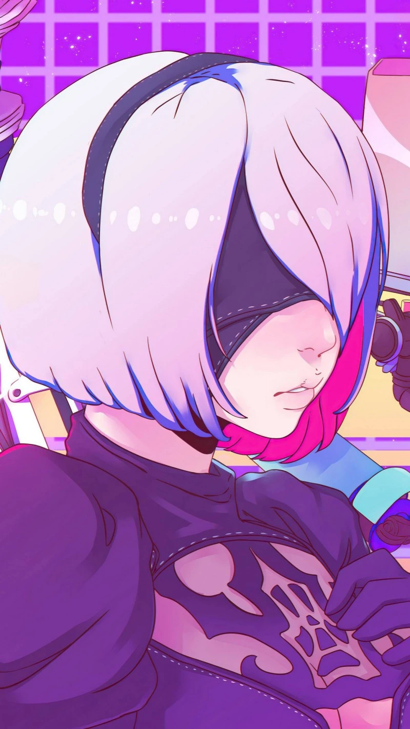 2B in Synthwave Style 4K Mobile Wallpaper