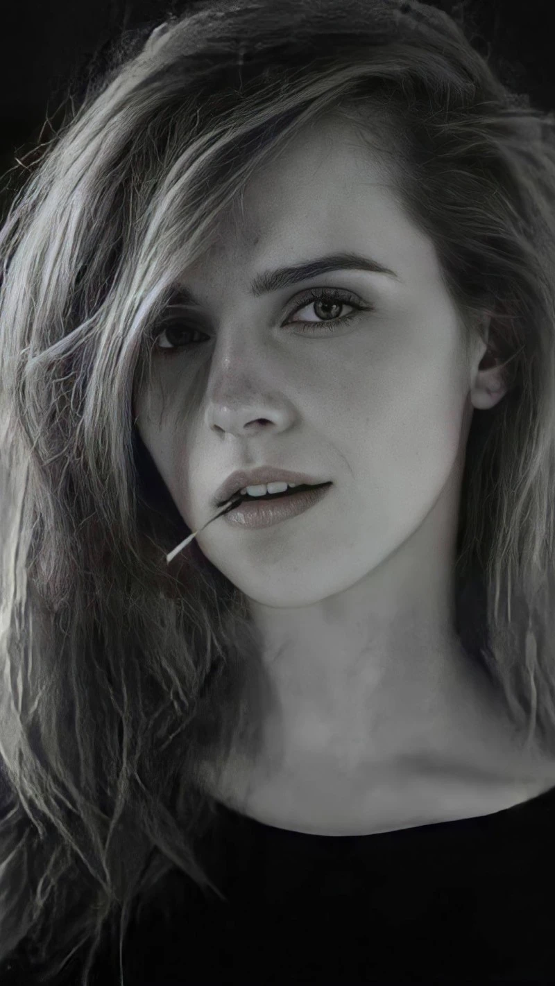 Emma Watson Black and White Portrait 4K Mobile Wallpaper