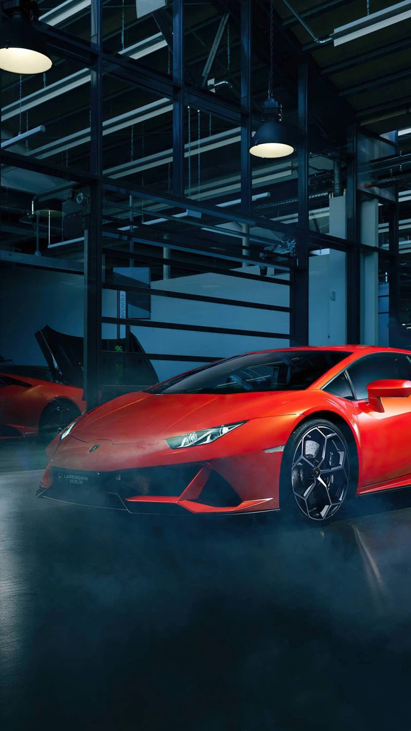 Red Lamborghini Huracán in Showroom 4K Mobile Wallpaper