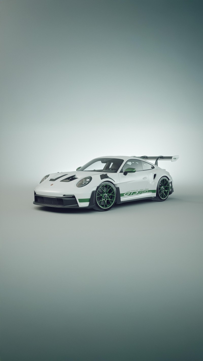 White Porsche with Green Accents