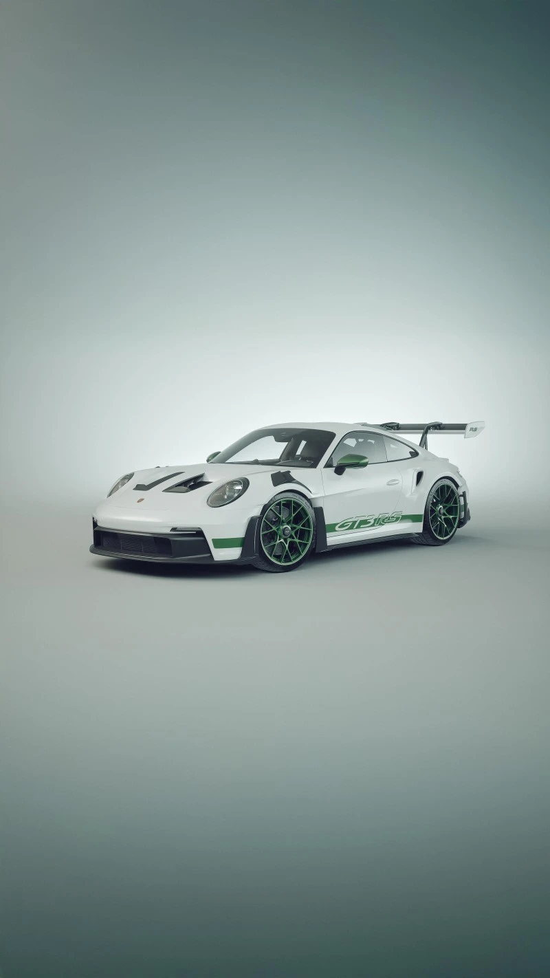 White Porsche with Green Accents 4K Mobile Wallpaper