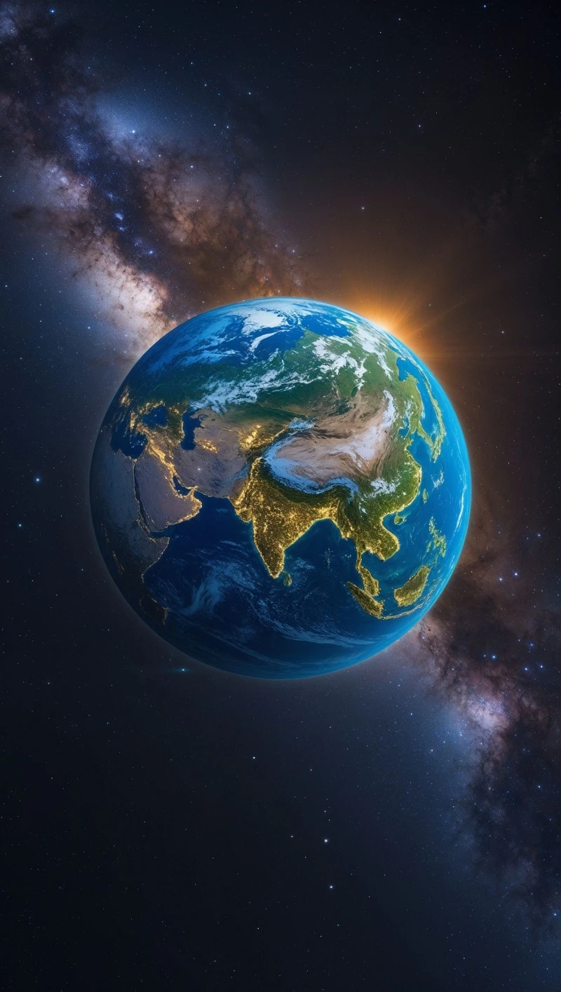 Earth from Space with Milky Way 4K Mobile Wallpaper