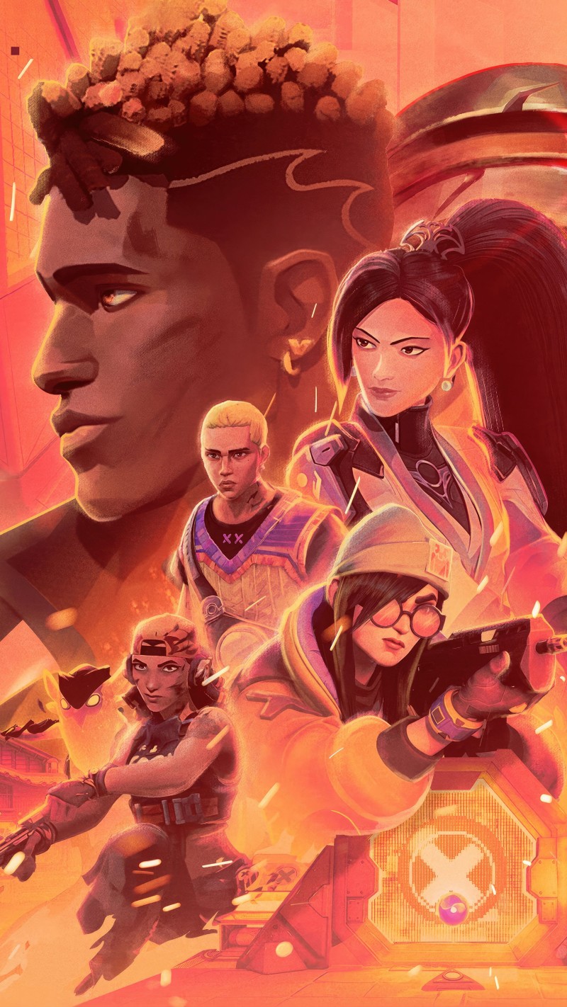 Vibrant Orange Valorant Team Deathmatch Group Artwork Illustration 4K Mobile Wallpaper