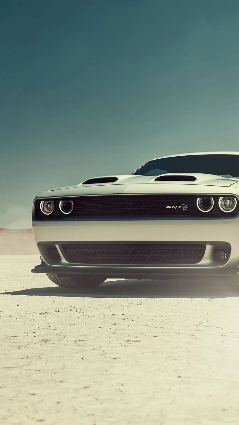 Silver SRT Hellcat in the Desert 4K Mobile Wallpaper
