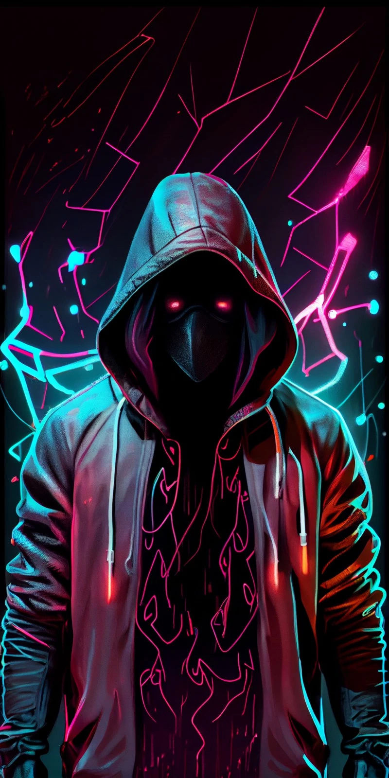 Pink and Cyan Hooded Figure 4K Mobile Wallpaper