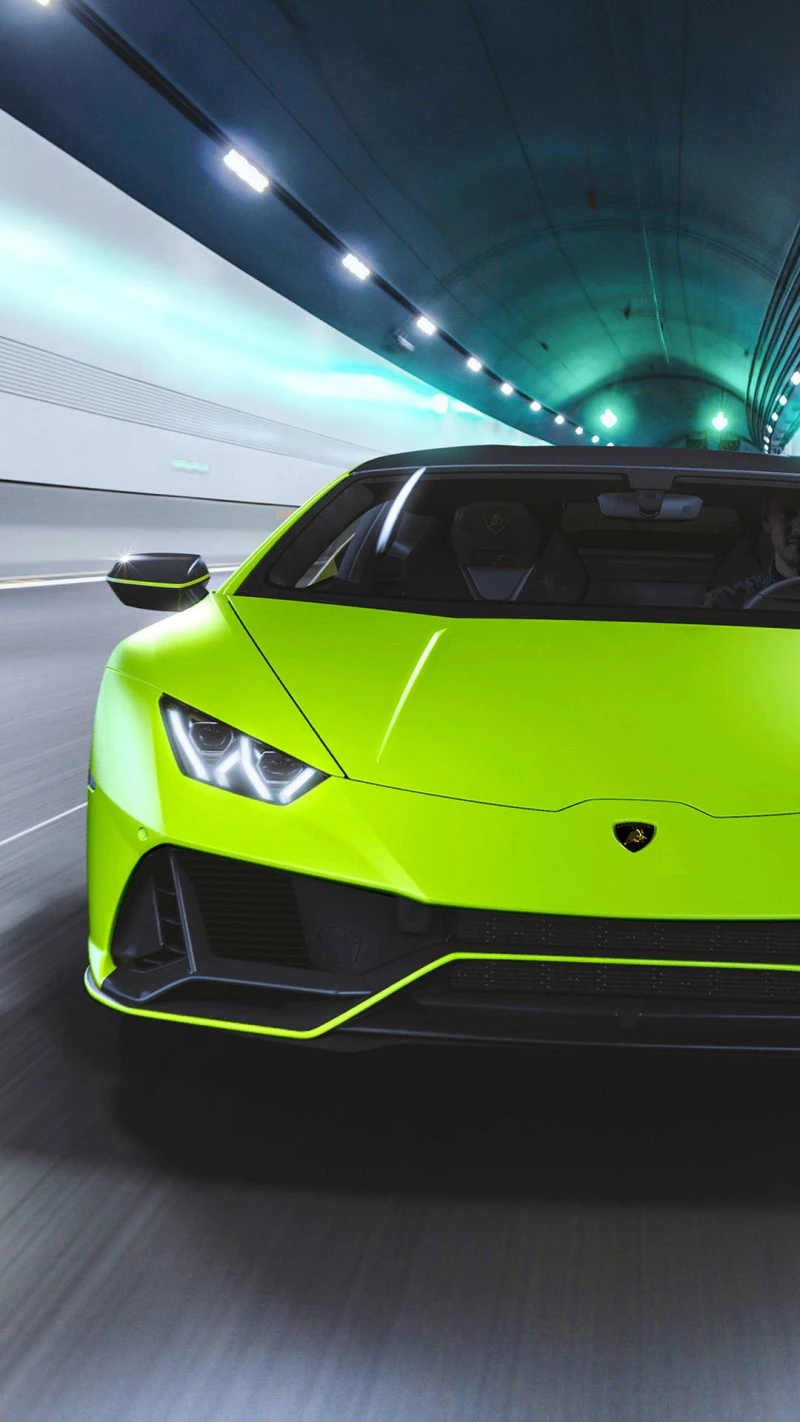 Lime Green Lamborghini Huracán in Tunnel 4K Mobile Wallpaper