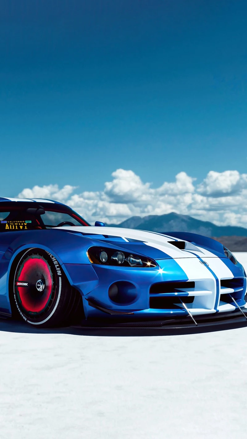 Close-up of a Custom Blue Dodge Viper 4K Mobile Wallpaper