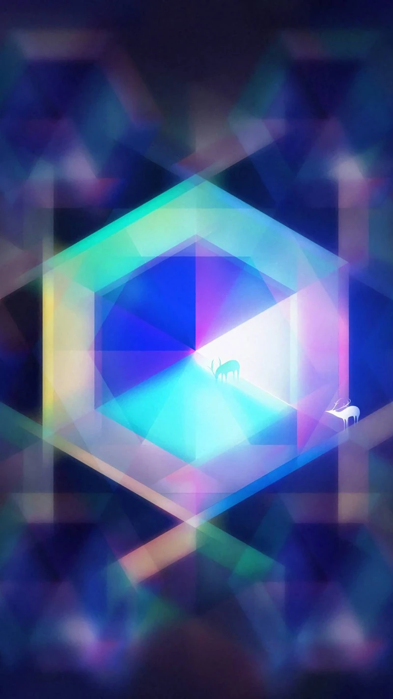 Crystalline Hexagon with Deer 4K Mobile Wallpaper