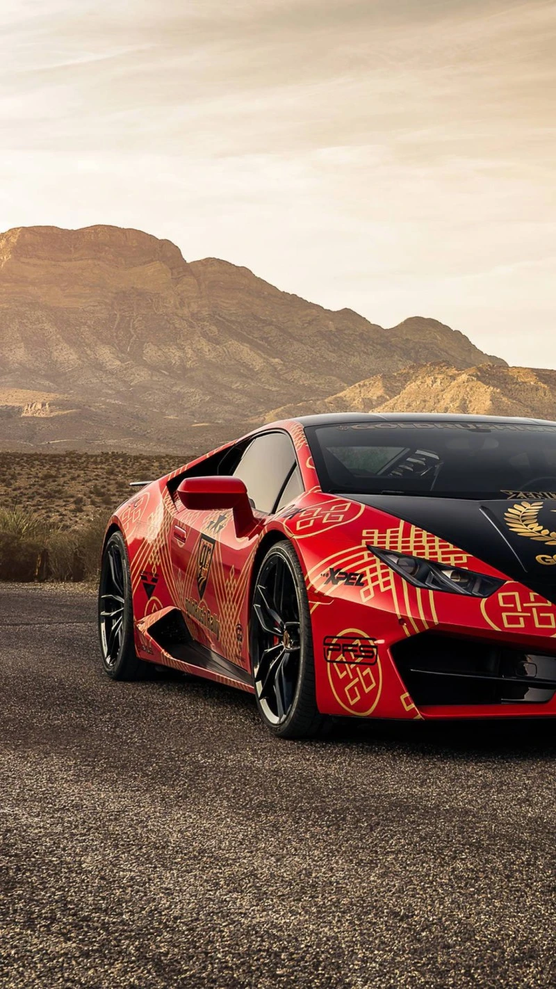 Red Lamborghini Aventador with Asian-inspired Design 4K Mobile Wallpaper