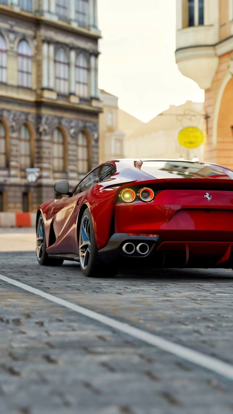 Red Ferrari in the City 4K Mobile Wallpaper