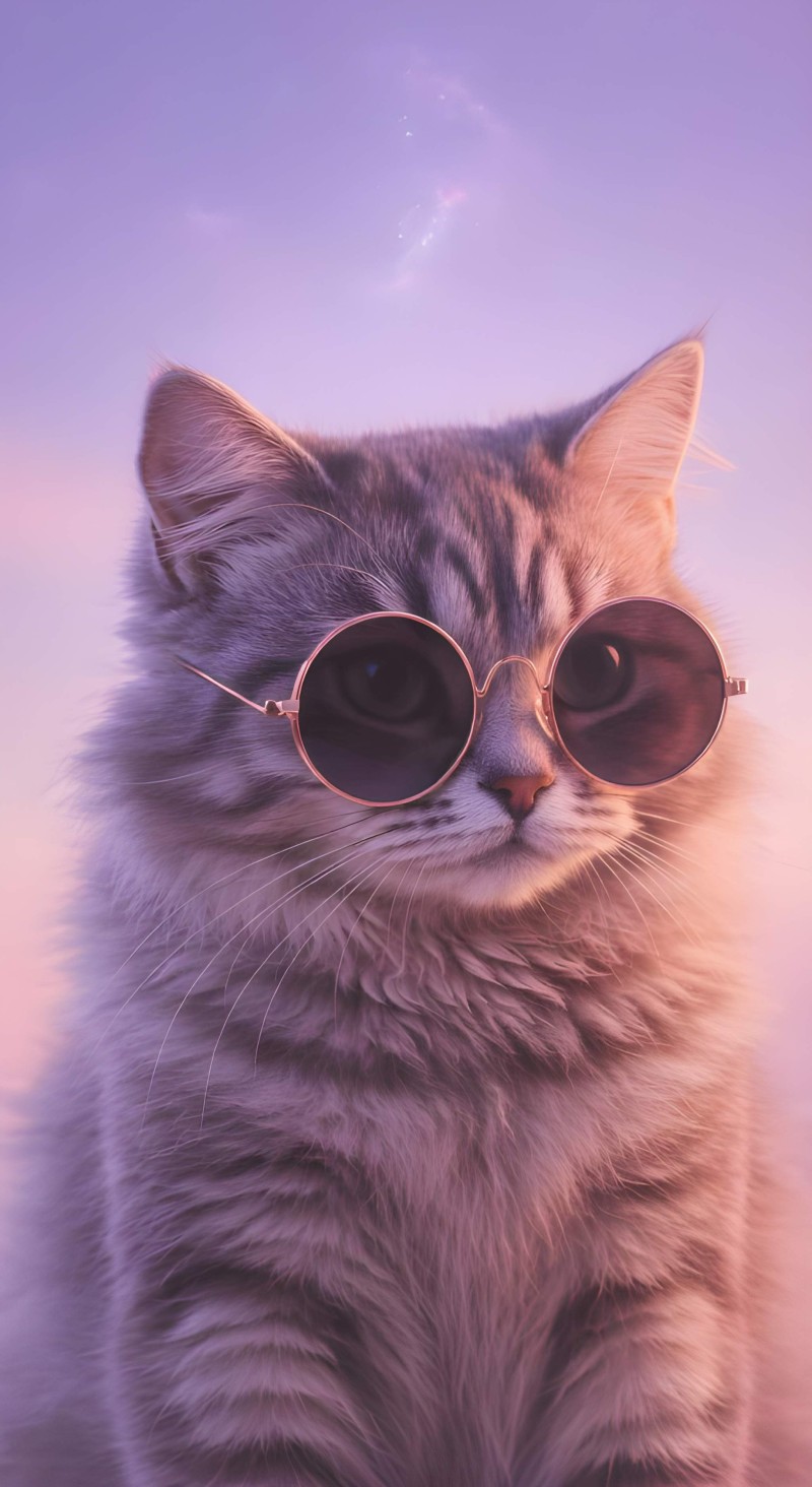 Cool Cat Sunglasses Aesthetic Purple Wallpaper Phone Background 4K Sunglasses cat Wallpaper