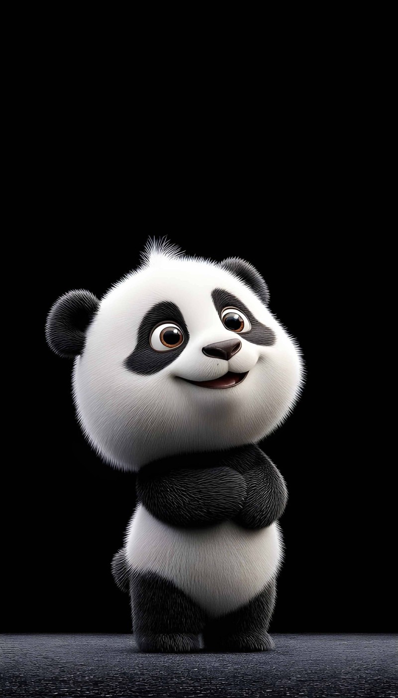 Smiling Cartoon Panda Wallpaper Black Background Phone 4K Panda Wallpaper