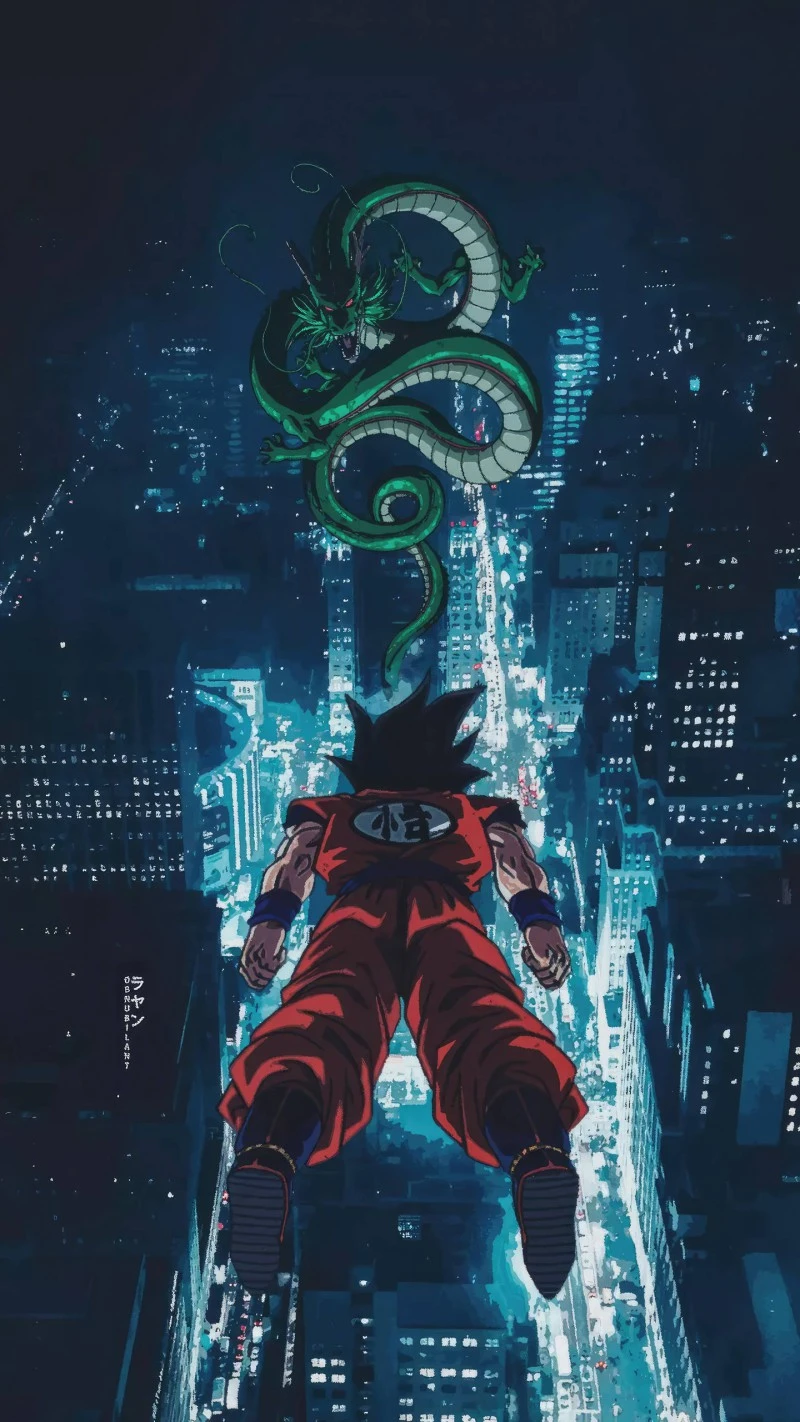 Goku over City 4K Mobile Wallpaper