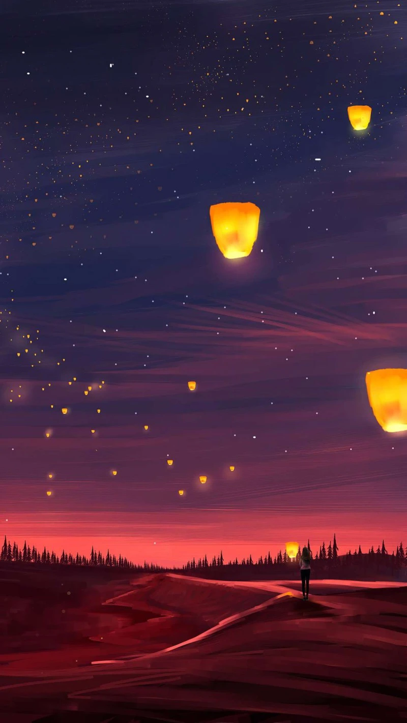 Sky Lanterns at Dusk 4K Mobile Wallpaper