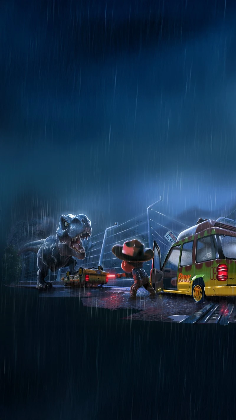 Jurassic Park: Rainy Day Encounter 4K Mobile Wallpaper