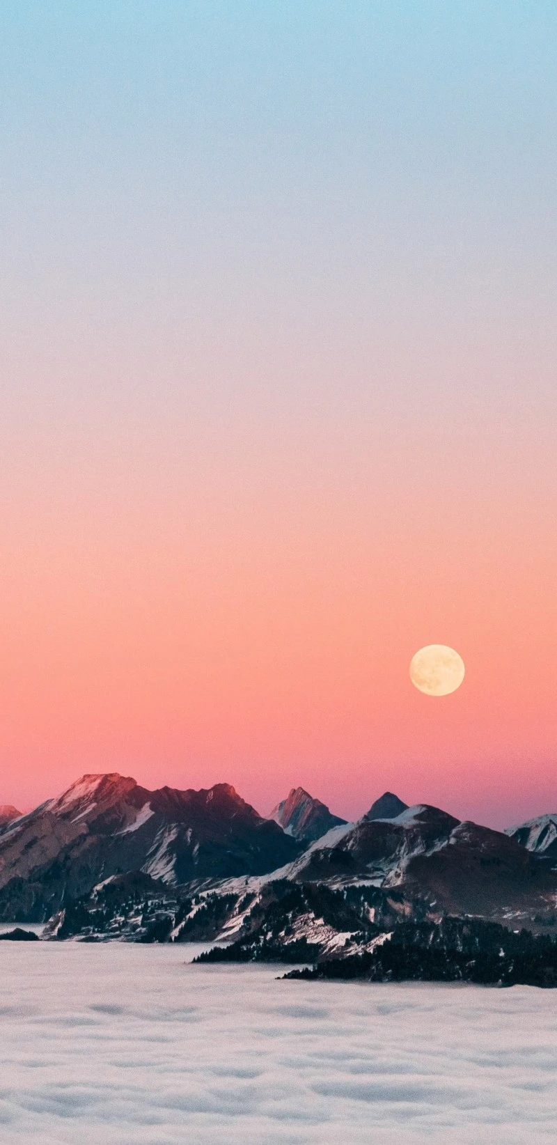 Full Moon over Snowy Mountains 4K Mobile Wallpaper