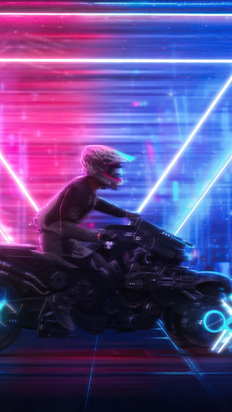 Neon Motorcyclist in Cityscape 4K Mobile Wallpaper