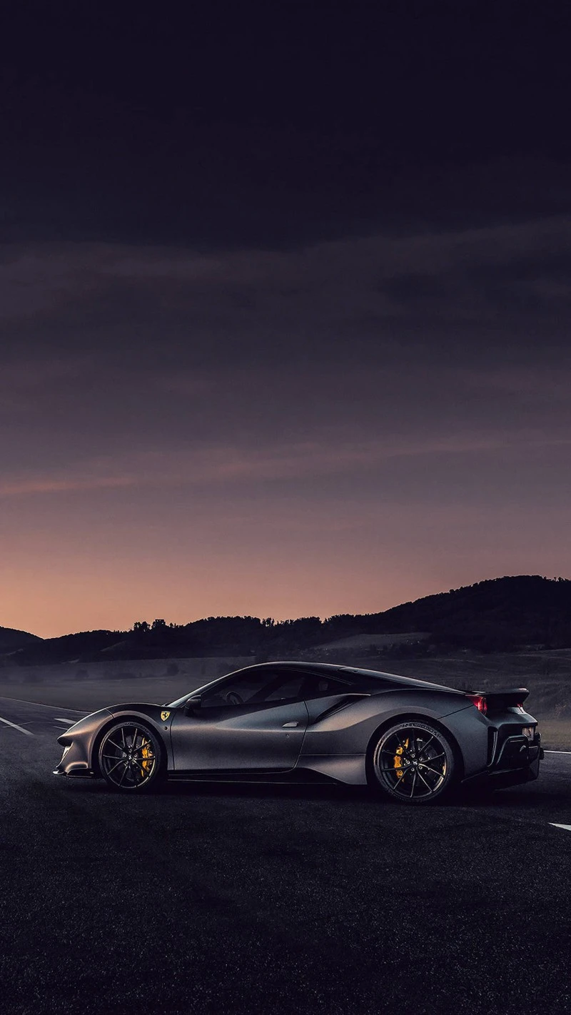 Grey Ferrari at Sunset 4K Mobile Wallpaper