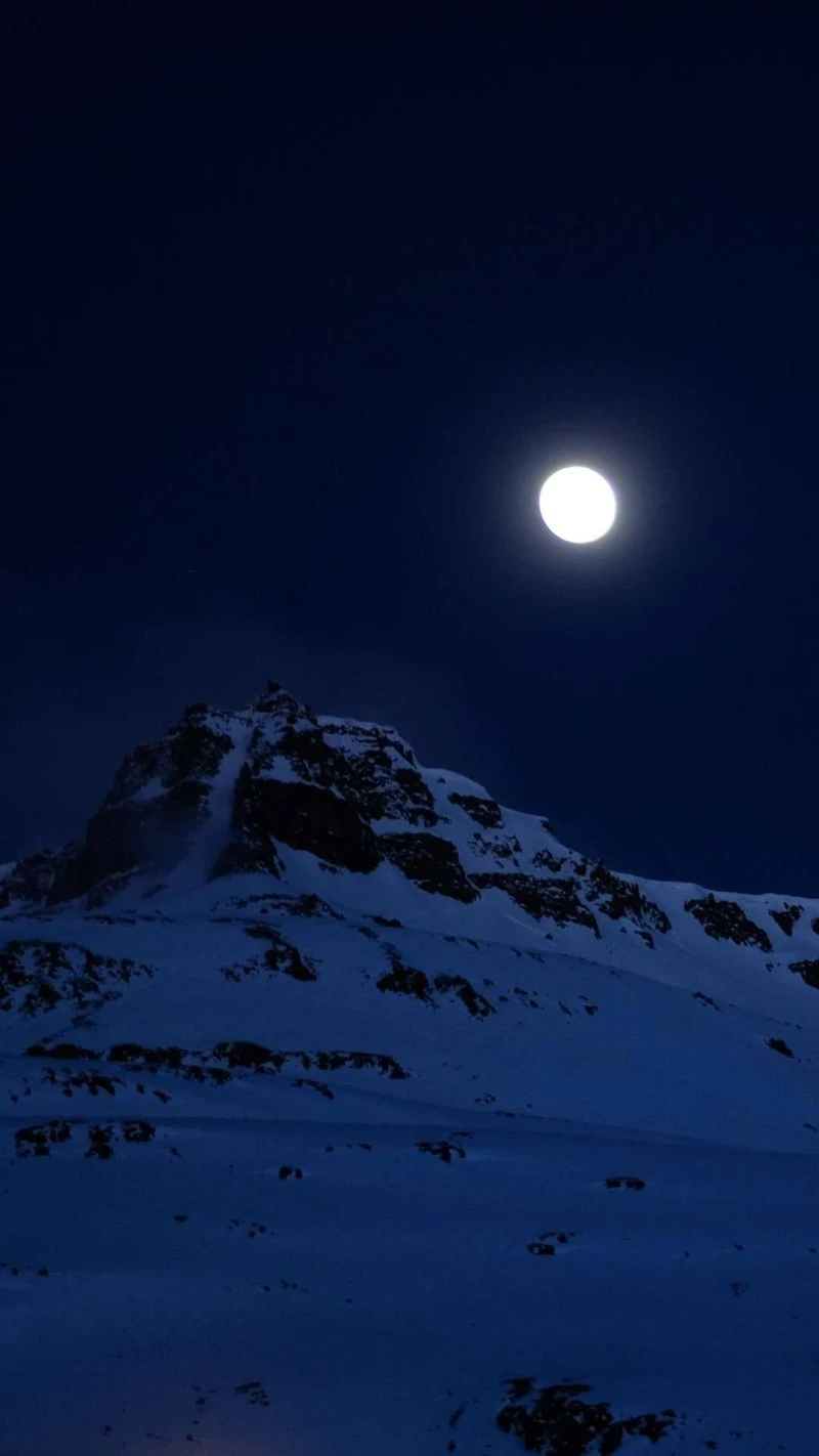Full Moon Illuminates Snowy Mountain 4K Mobile Wallpaper