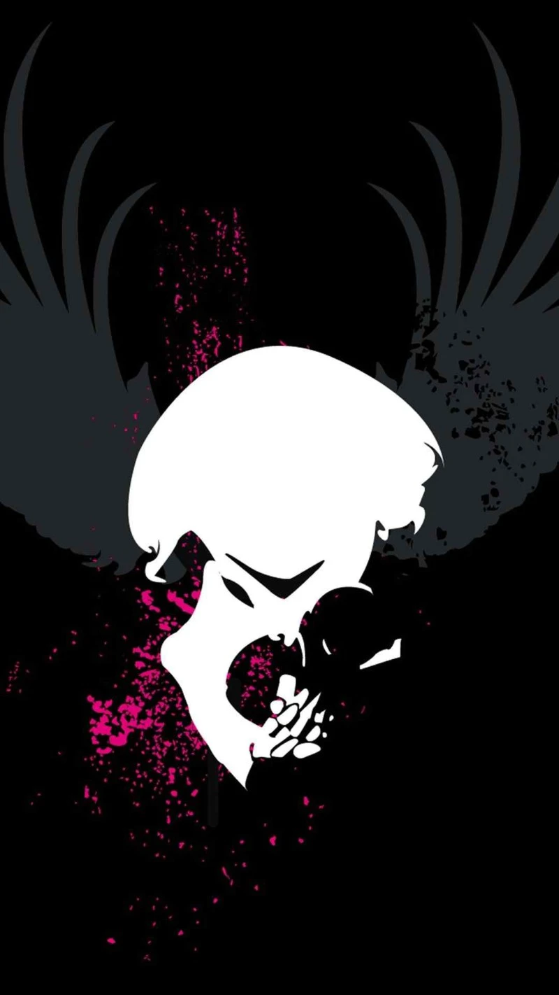 Winged Skull with Pink Splatter 4K Mobile Wallpaper