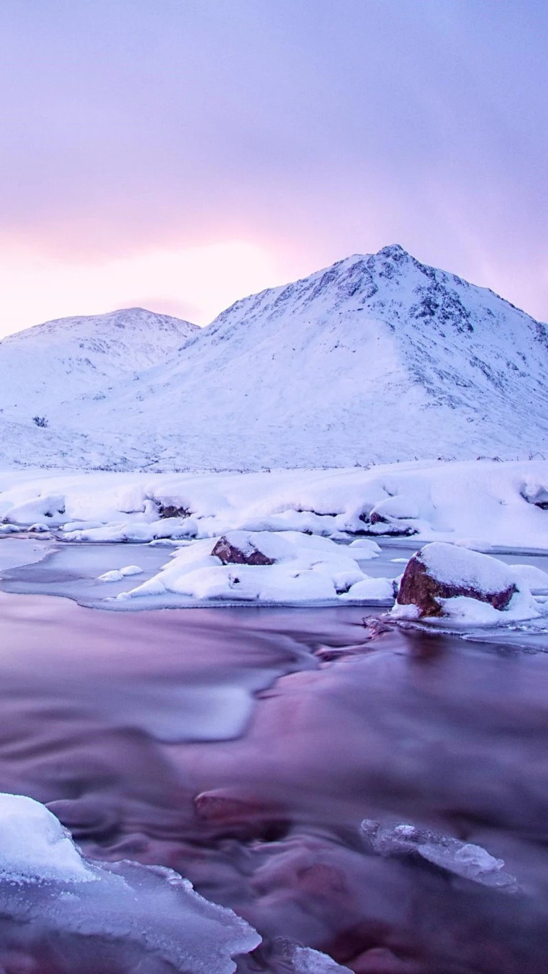 Serene Winter Landscape with Purple Hues 4K Mobile Wallpaper