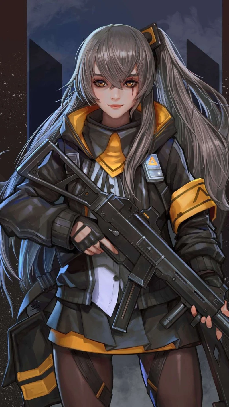 Anime Girl with Submachine Gun 4K Mobile Wallpaper