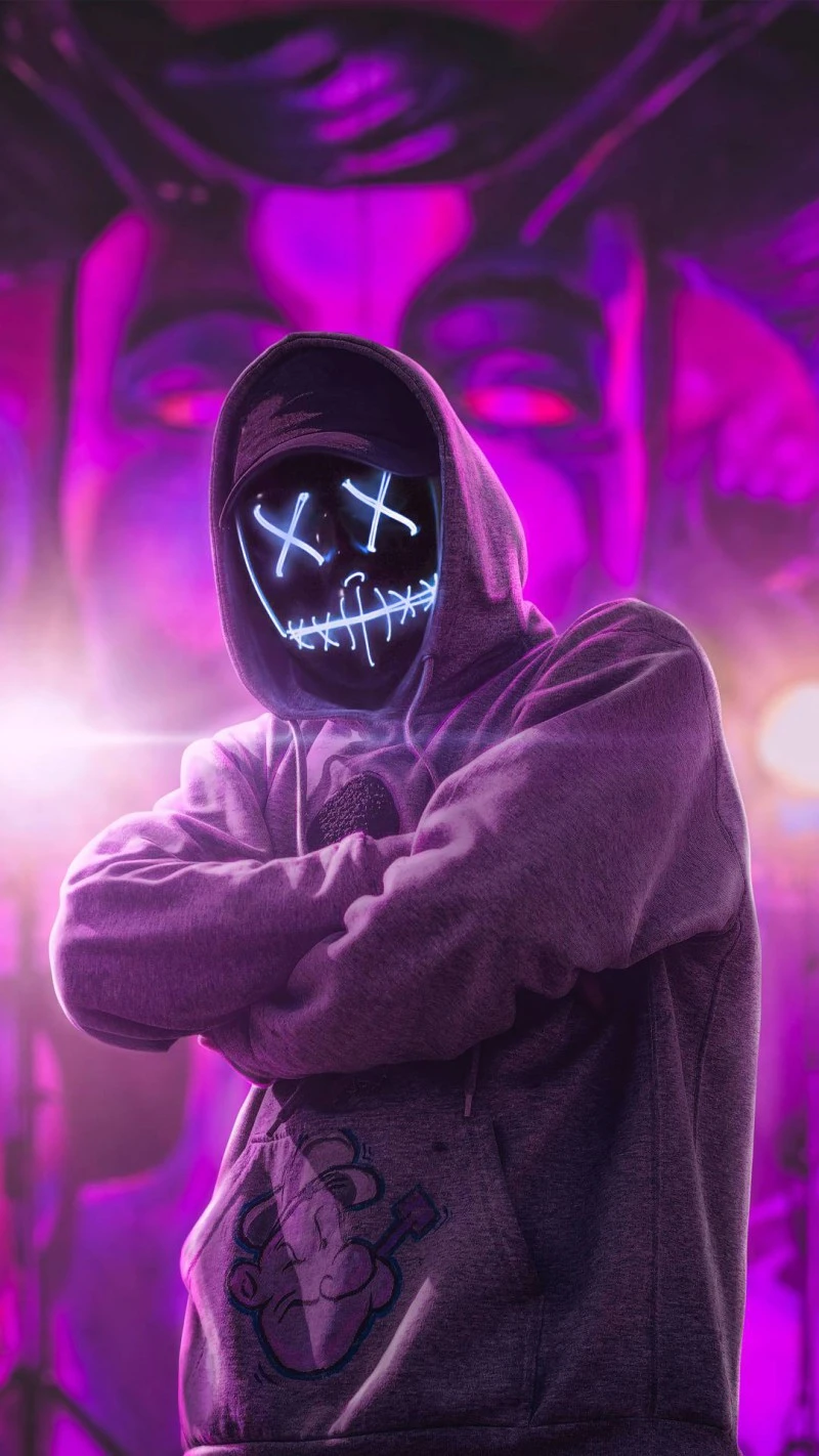 Neon Mask Graffiti 4K Mobile Wallpaper