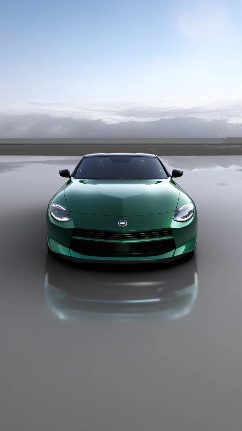 Green Sports Car on a Reflective Surface 4K Mobile Wallpaper