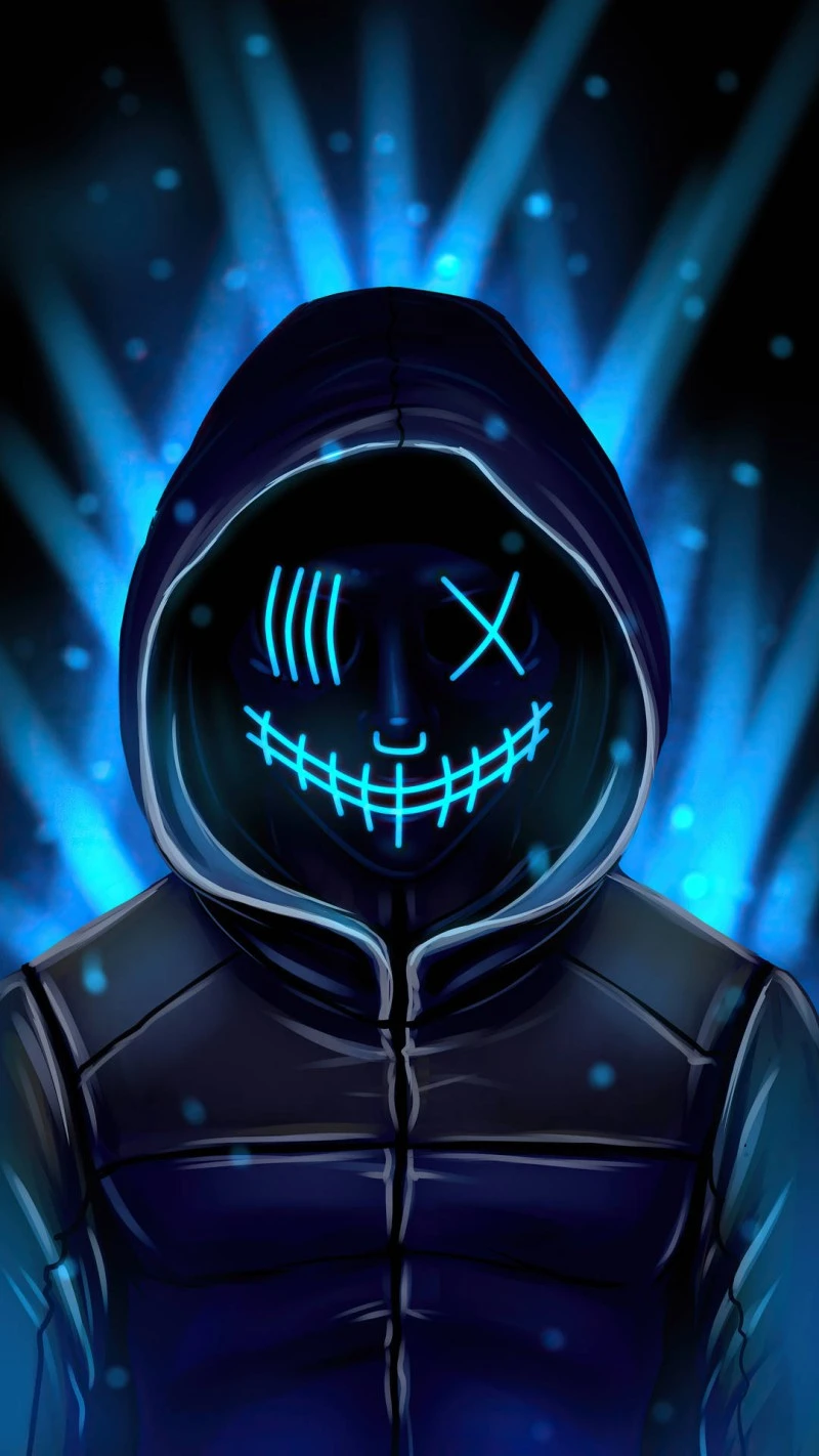 Blue Neon Mask in Blue Light 4K Mobile Wallpaper