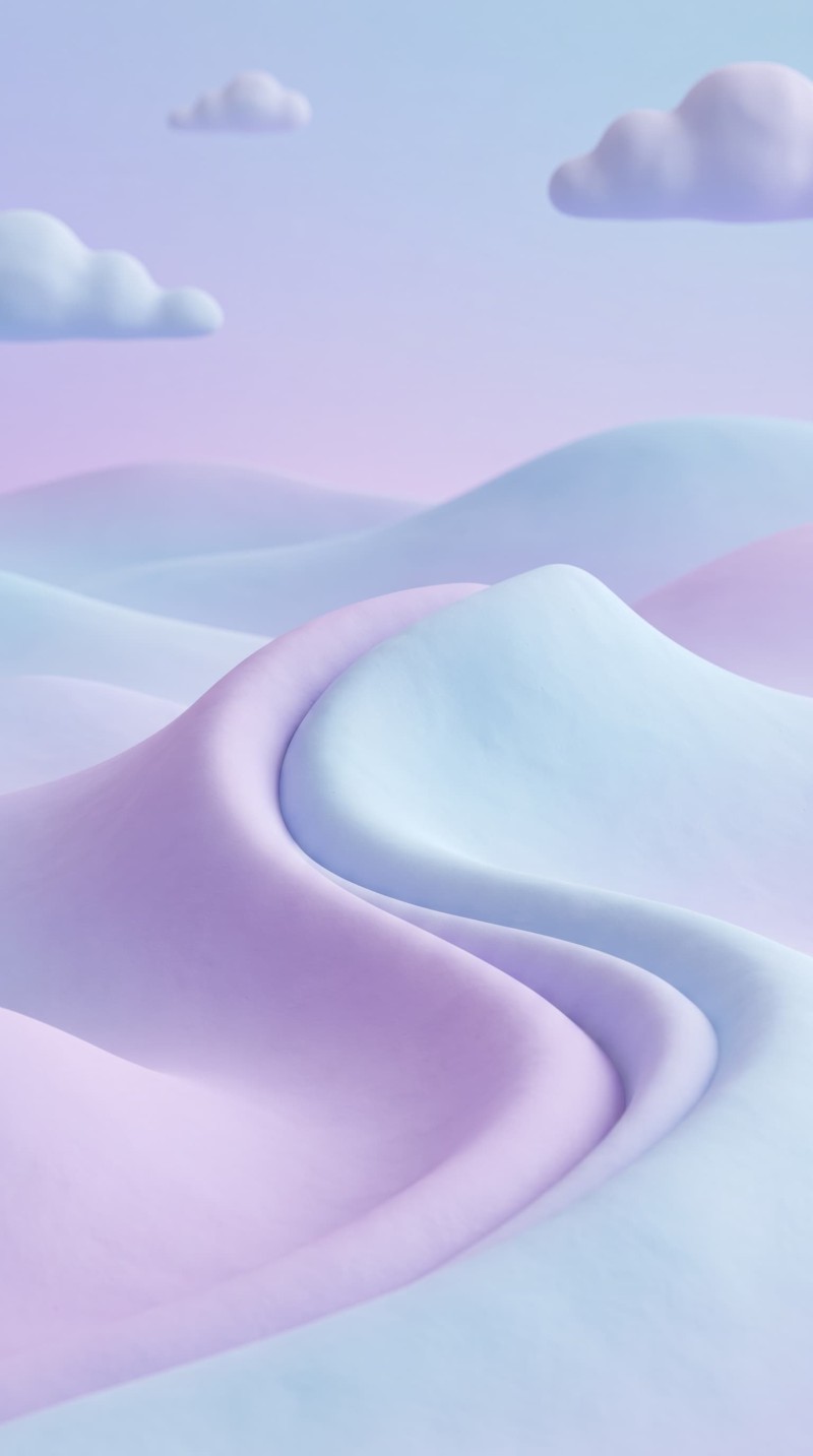 Pastel 3D Minimalist Landscape Wallpaper with Soft Clouds and Hills 4K Digital Wallpaper