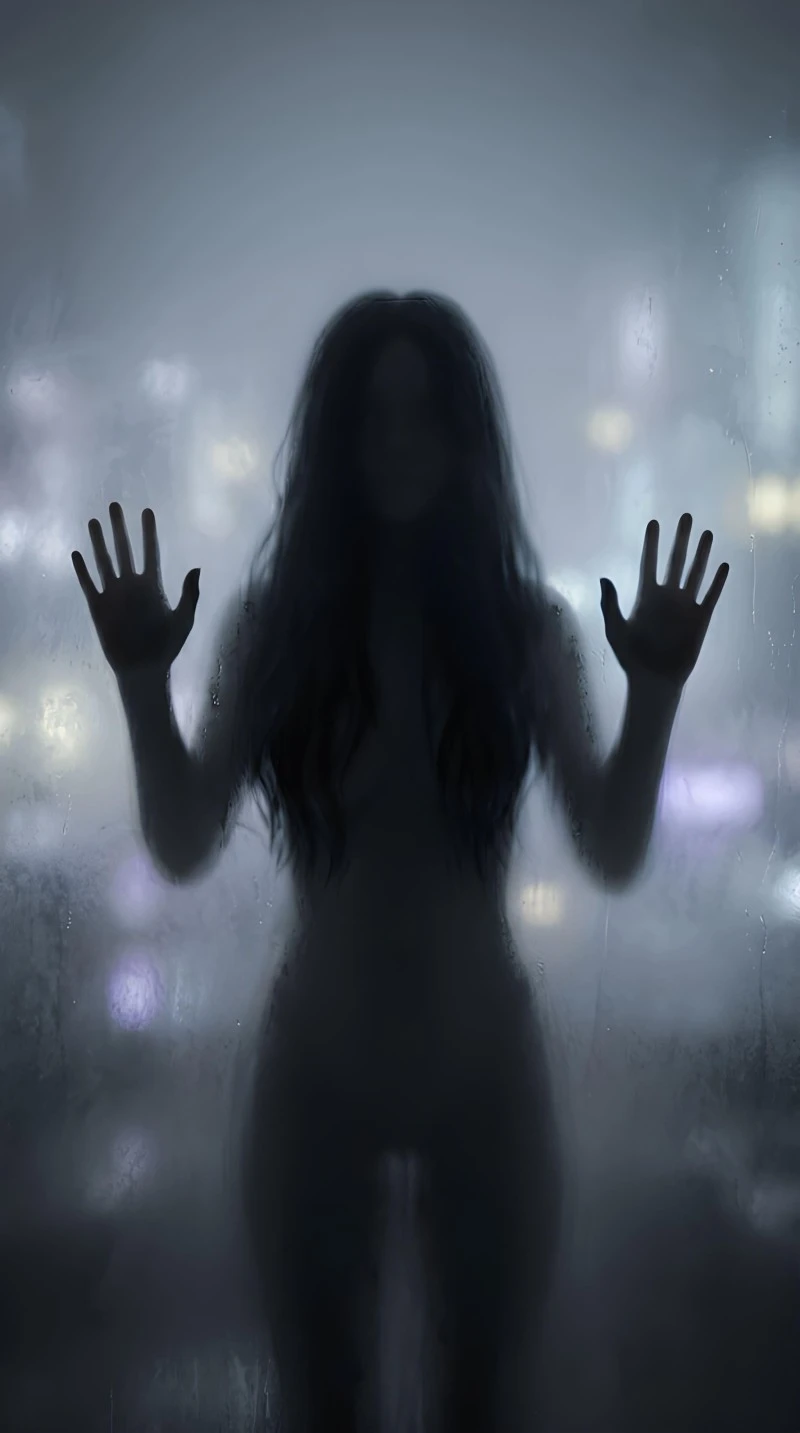 Dark Silhouette Woman Behind Glass at Night Moody Portrait Style 4K Mobile Wallpaper