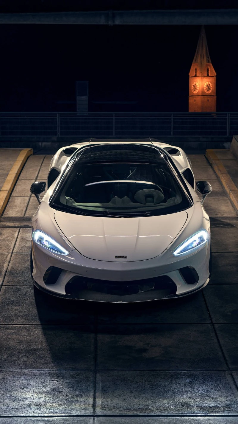 McLaren GT in Parking Garage at Night 4K Mobile Wallpaper
