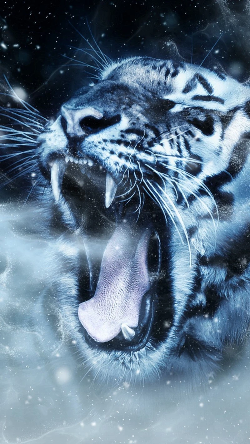 Frozen Fury: A White Tiger's Roar 4K Mobile Wallpaper