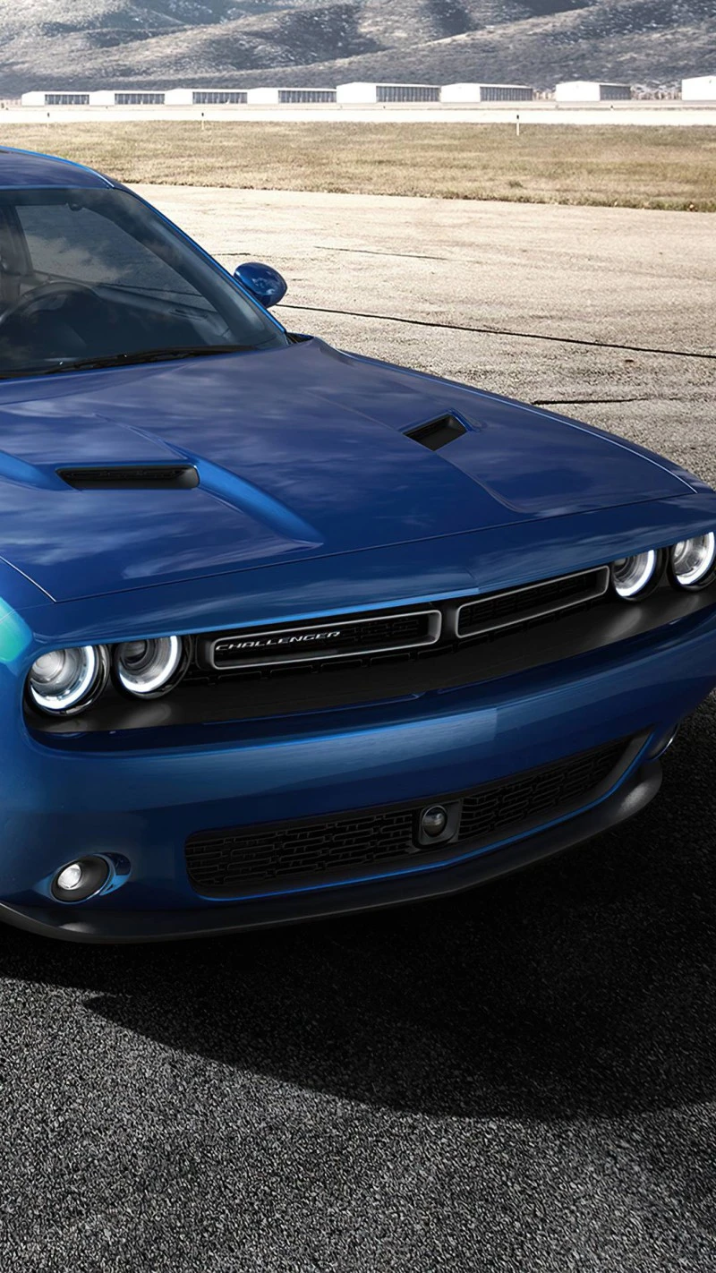 Blue Dodge Challenger on Racetrack 4K Mobile Wallpaper