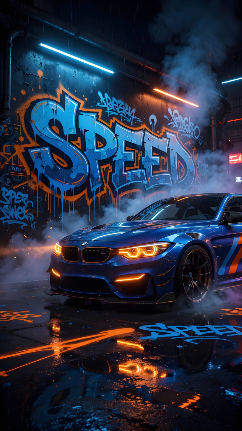 Neon Blue Speedster Car Wallpaper iPhone Background 4K Lights Wallpaper