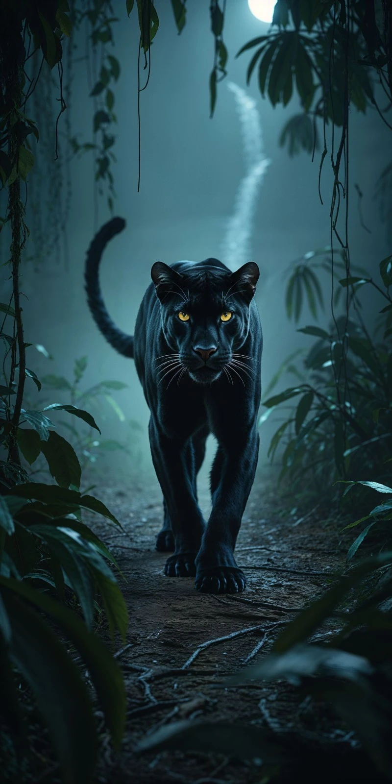 Black Panther Moonlit Prowl 4K Mobile Wallpaper