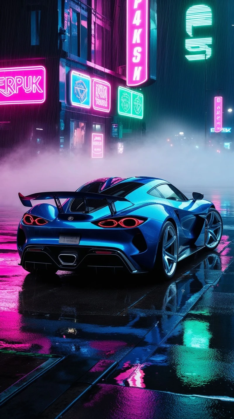 Cyberpunk Cityscape and AI-Generated Sports Car 4K Mobile Wallpaper
