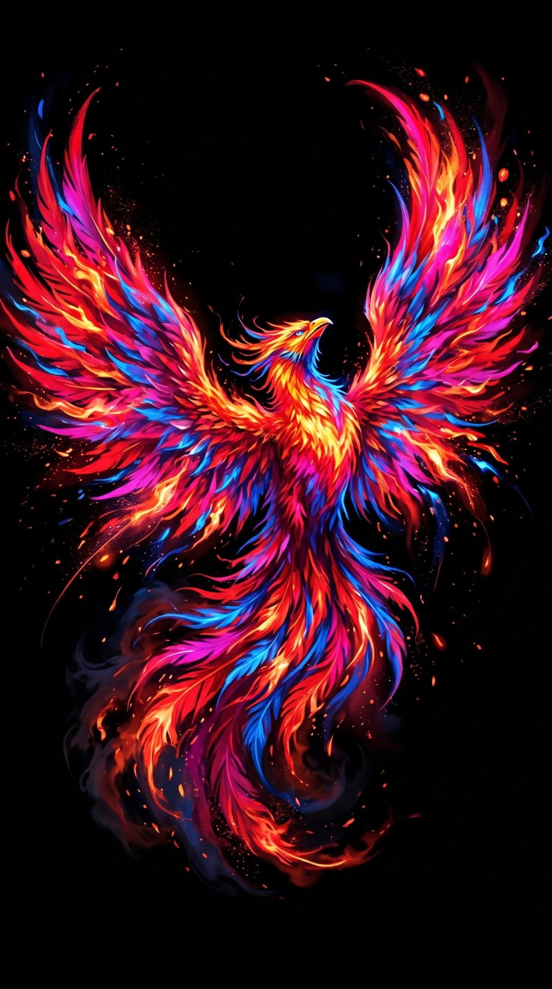 Vibrant Rainbow Phoenix Bird Stylized Depiction Wallpaper 4K Stylized bird Wallpaper