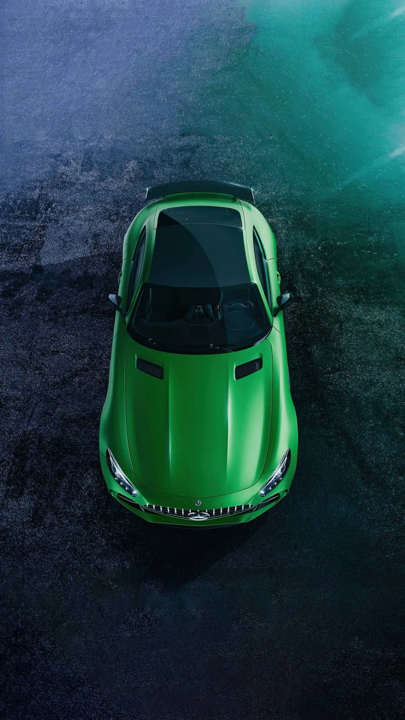 Green Mercedes-AMG GT Overhead View 4K Mobile Wallpaper